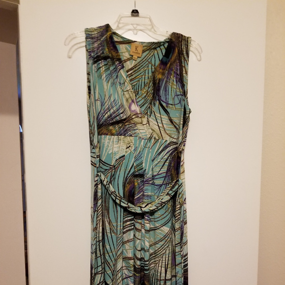 peacock feather maxi dress